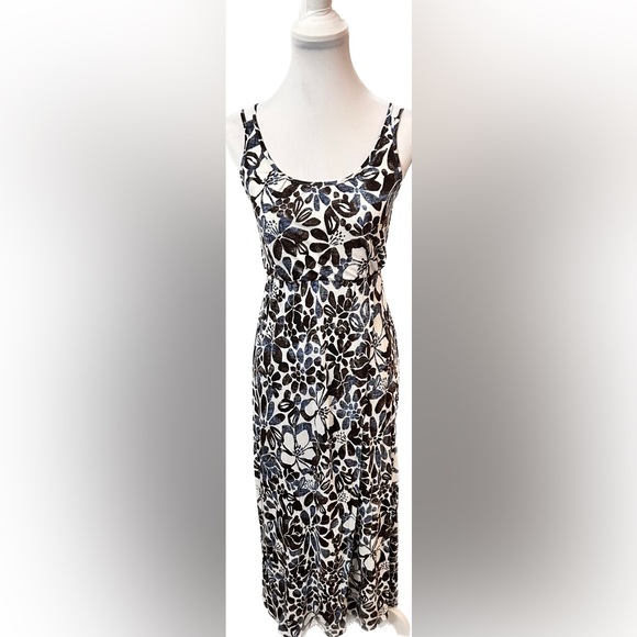 NWOT 💋 LOFT 💋 Brown & Navy Blue Floral Print Strappy Maxi Dress - XSP - Picture 8 of 9